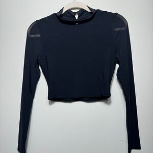 Princess Polly Women's Size 4 Black Long Sleeve Sheer Crop Top